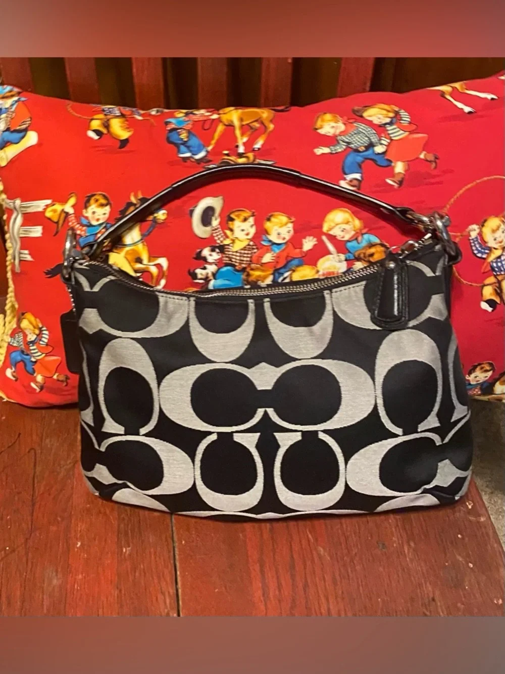 Vintage Coach Kristin Signature East West Bag Black Grey Y2K Indie Sleaze Retro - Picture 8 of 16